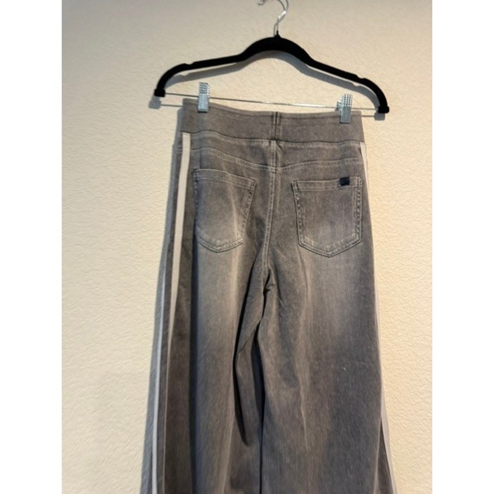 Halara Grey Wide Leg Denim Look Side Stripe Pants Petite Small S High Waisted - Picture 6 of 9